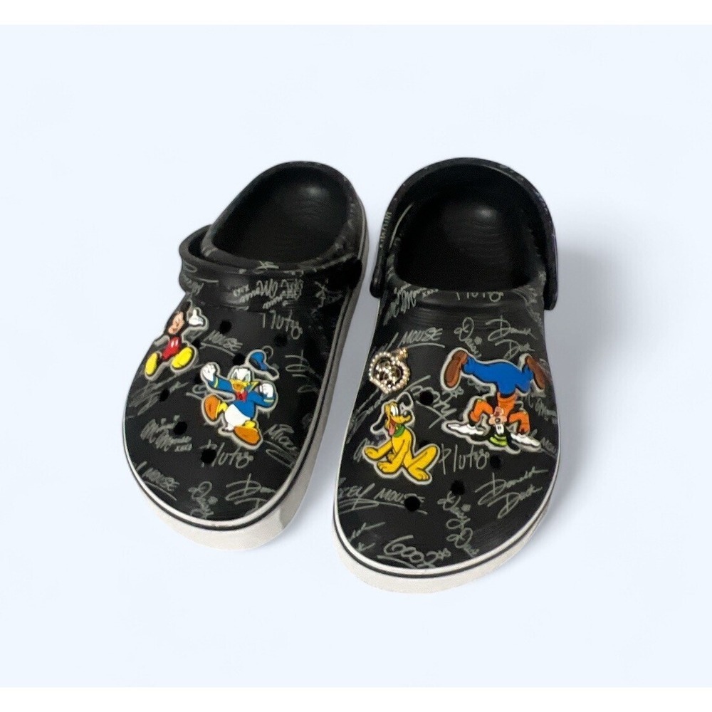 Disney Crocs Shoes Black Size W6/M4 Mickey Mouse Donald Duck‎ Pluto Goofy